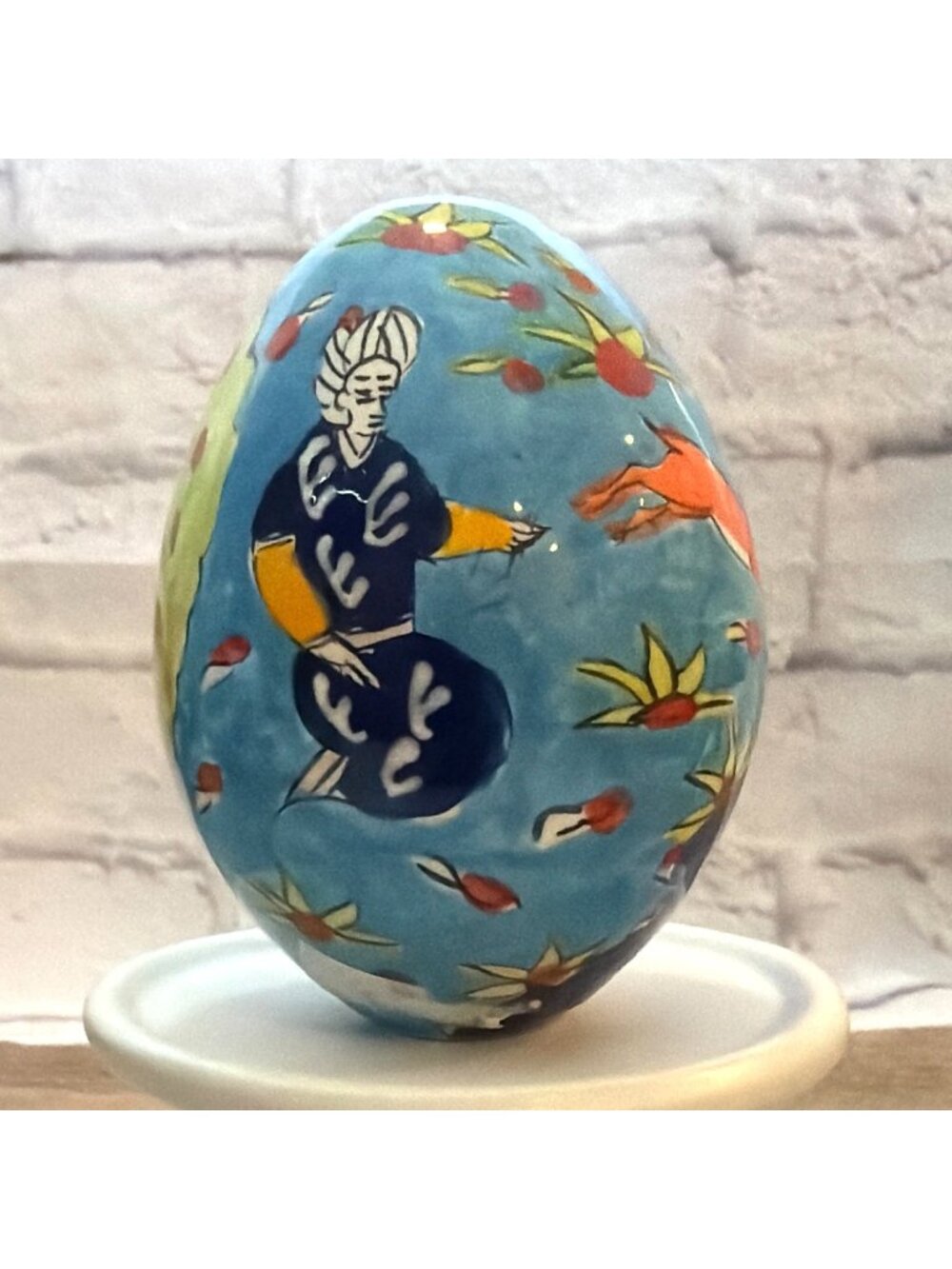 Blue Ceramic Egg Hand Painted Grand Bazaar Turkey Istanbul Folk Art Pottery VTG - Picture 2 of 13